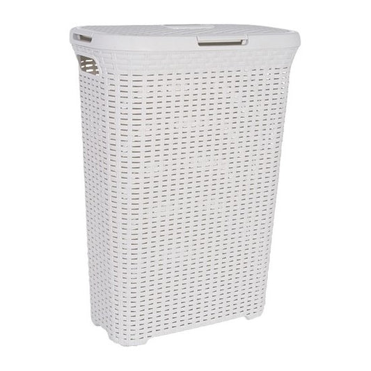 Style wasbox met deksel rotanstyle 40 liter ivoor 45x26x62cm