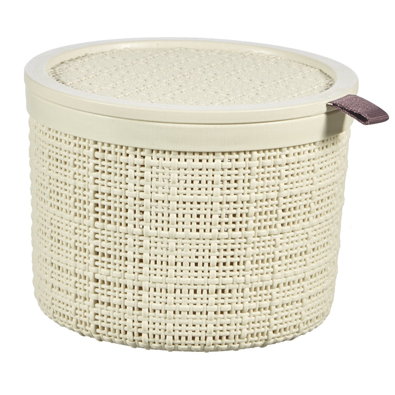 Jute mandje rond met deksel 2 liter Offwhite 17x17x12,5cm