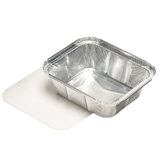 Take-away aluminium schalen 500ml  met kartonnen deksel  pak a 10st