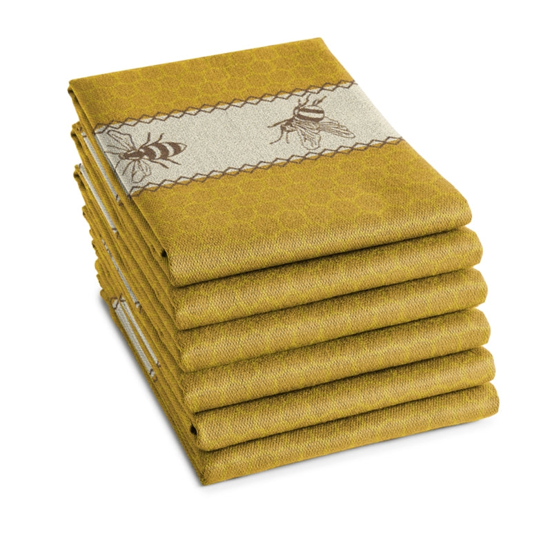 Theedoek bees 60x65cm yellow per 6 stuks