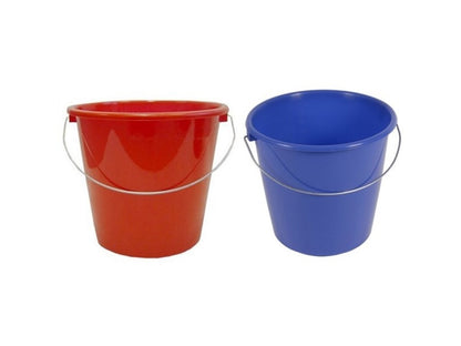 Huishoudemmer 10 ltr rood, blauw of groen met stalen hengsel