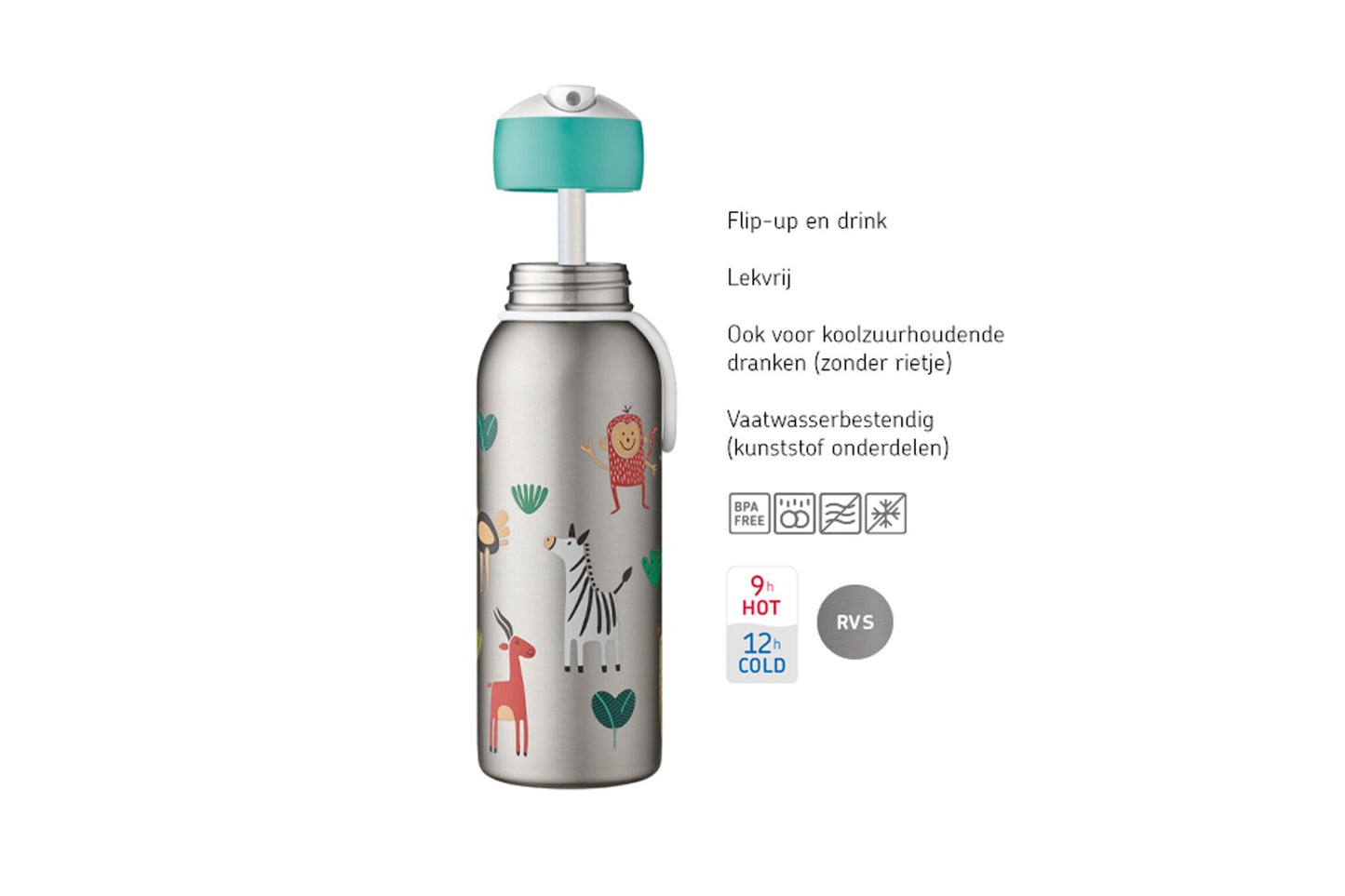 Isoleerfles flip-up campus 350 ml - animal friends Blijft 9 uur hot en 12 uur koud